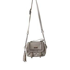 BCBGeneration Taupe Grey Quilted Crossbody Bag Tassel Detail Gold Tone Hardware